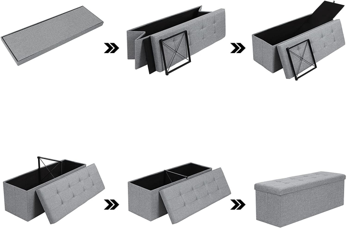 SONGMICS Taburet pliabil cu sezut moale, spatiu de depozitare 131litri, maxim 300kg, 110x38x38cm, gri [9]