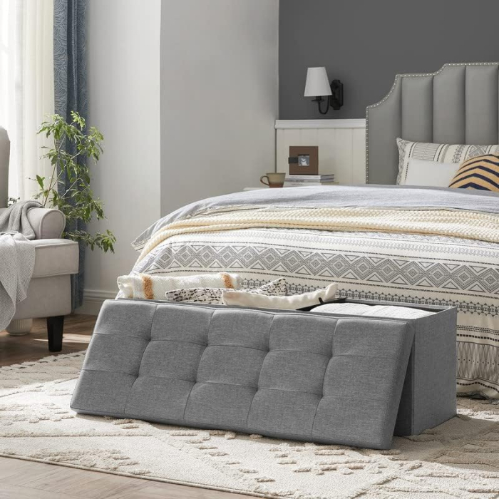 SONGMICS Taburet pliabil cu sezut moale, spatiu de depozitare 131litri, maxim 300kg, 110x38x38cm, gri [6]