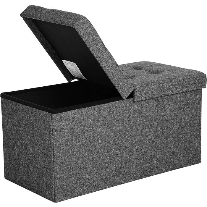 SONGMICS Taburet pliabil cu sezut moale, spatiu de depozitare 80litri, maxim 300kg, 76x38x38cm, gri [1]