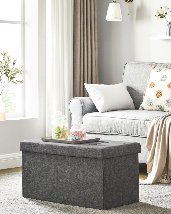 SONGMICS Taburet pliabil cu sezut moale, spatiu de depozitare 80litri, maxim 300kg, 76x38x38cm, gri inchis [2]