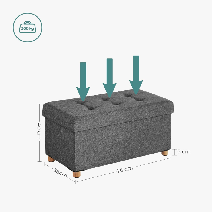 SONGMICS Taburet pliabil cu sezut moale, spatiu de depozitare, maxim 300kg, 76x38x40cm, gri inchis [3]