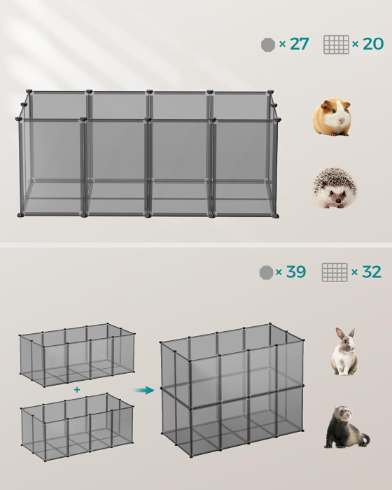 SONGMICS Tarc modular pentru animale mici, ABS, configurabil, 125x63x42 cm, gri [4]