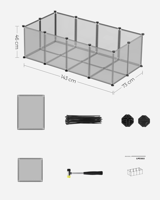 SONGMICS Tarc pentru animale de companie, din plastic, DIY, configurabil, 143x73x46cm, gri [5]