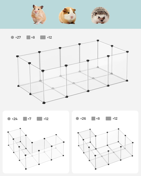SONGMICS Tarc pentru animale mici rozatoare, din plastic, modulara DIY, 143 x 73 x 46 cm, alb [3]