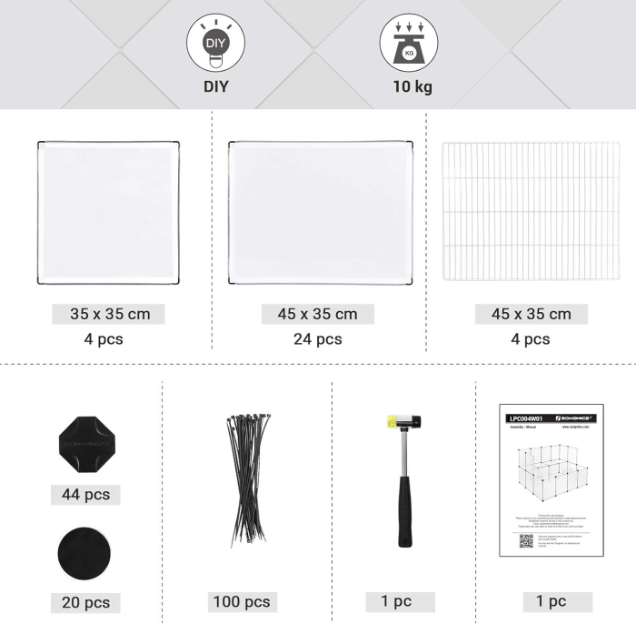 SONGMICS Tarc pentru animale mici rozatoare, din plastic, modulara DIY, 143x108x92cm, alb [10]