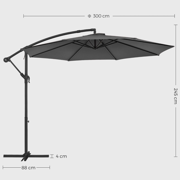 SONGMICS Umbrela de gradina cu brat lateral banana, 300cm, gri [6]