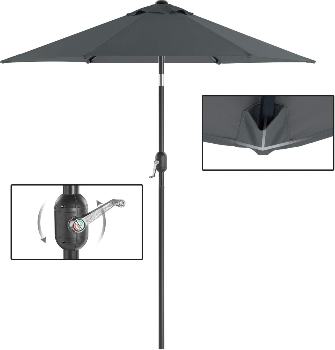 SONGMICS Umbrela de gradina, cu manivela pentru deschidere, sistem inclinare, 200cm, gri [7]