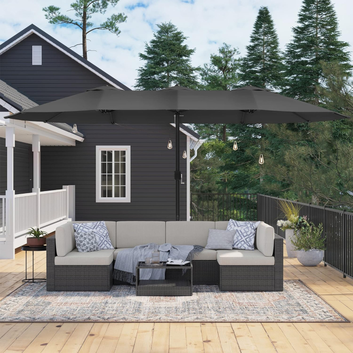 SONGMICS Umbrela de gradina dubla, cu manivela, 460 x 270 cm, gri [4]