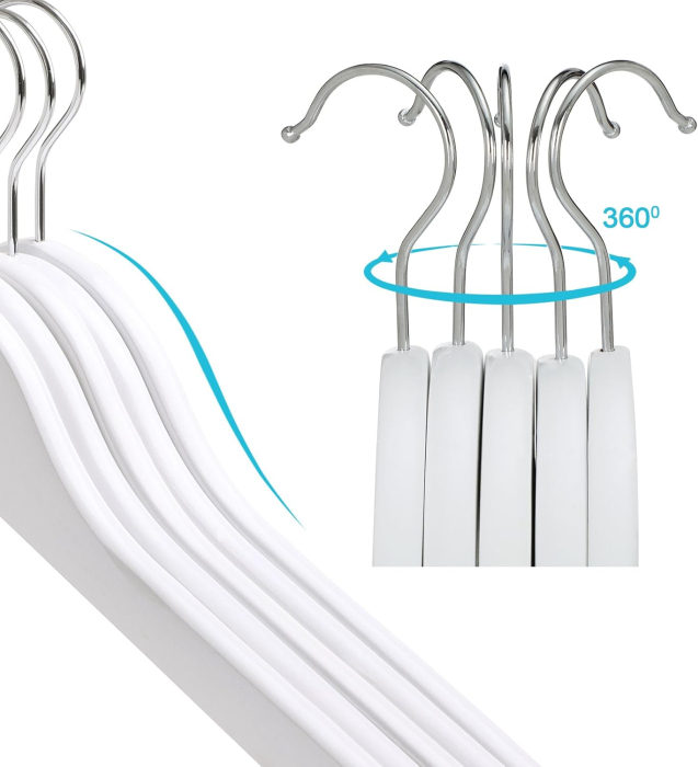 SONGMICS Umerase copii 35x20 cm, set 20 buc, lemn masiv cu bara pentru pantaloni si carlig rotativ, alb [3]