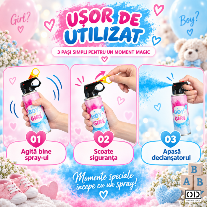 Spray Gender Reveal albastru 260 ml, amidon de porumb, pentru anuntarea unui baietel | ORIGINAL DEALS [3]