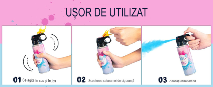 Spray Gender Reveal ORIGINAL DEALS 260 ml Pulbere Roz Dezvaluire Gen Bebelus Fetita [7]