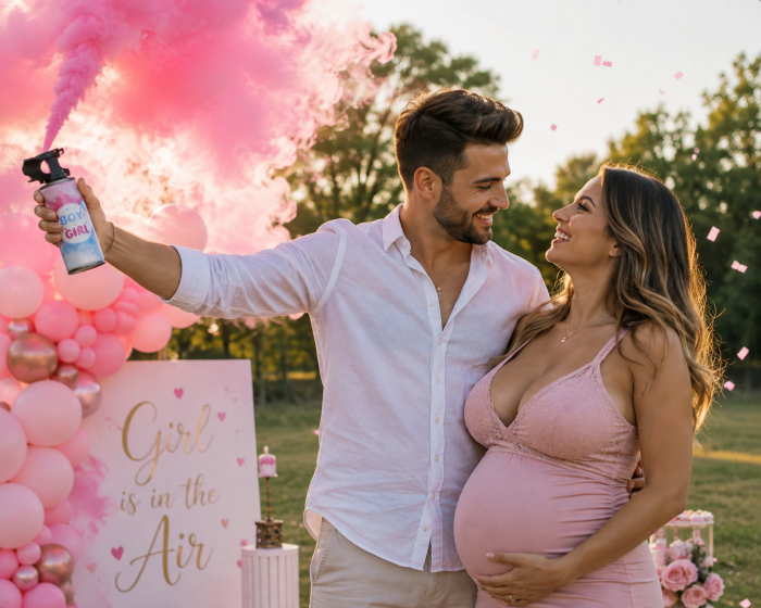 Spray Gender Reveal ORIGINAL DEALS 260 ml Pulbere Roz Dezvaluire Gen Bebelus Fetita [5]