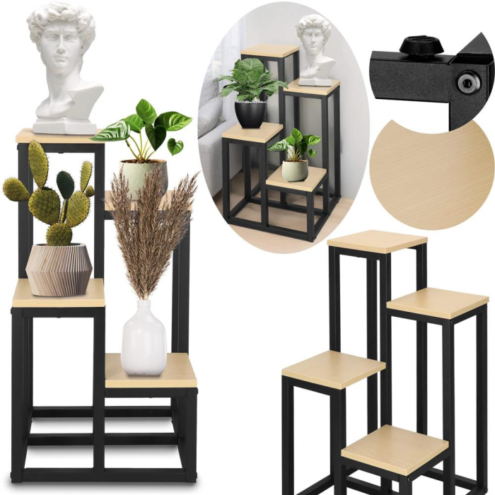 Stand pentru flori, cadru metalic, 4 etajere, 34x34x68 cm, bej [7]