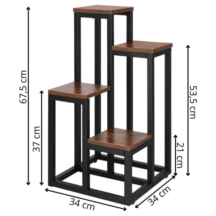 Stand pentru flori, cadru metalic, 4 etajere, 34x34x68 cm, maro inchis [17]