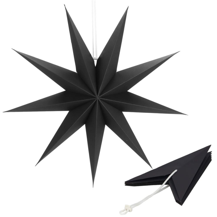 Stea decorativa 3D din hartie, cu 9 colturi, 60cm, neagra [4]