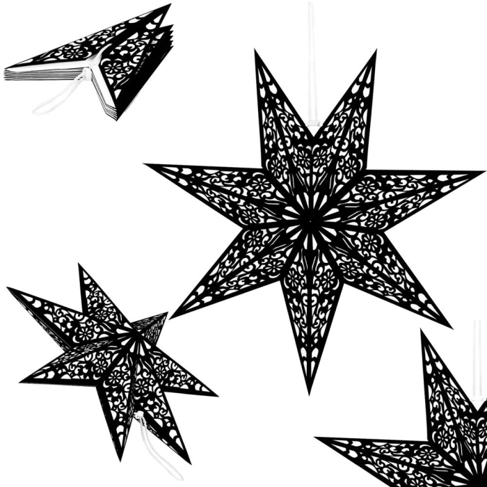 Stea decorativa 3D din hartie si pasla ajurata, 50cm, neagra [4]