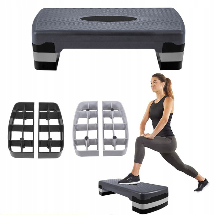Stepper aerobic fitness, ajustabil 3 nivele, sarcina 350 kg, 28x68x20cm, negru si gri [4]