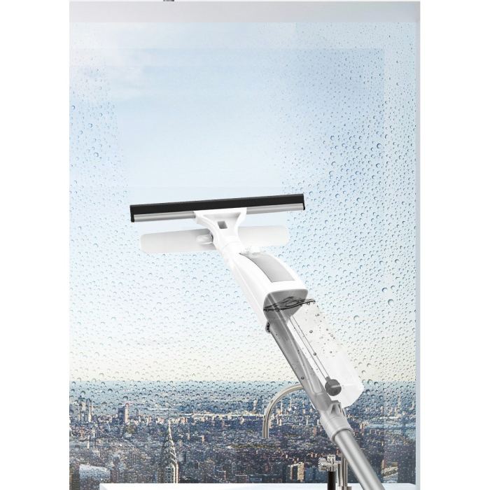 Stergator de Geamuri , cu Doua Fete, Tija Telescopica, cu Recipient de Lichid, Laveta din Microfibra, Racleta Silicon, 120 cm, Alb [4]