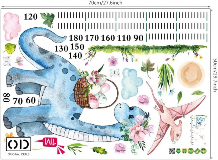 Sticker Decorativ Autoadeziv Metru pentru Masurare Inaltime Copii, pentru Camera Copilului, Scoala, Gradinita, Cabinet Medical, Model Dinozaur [7]