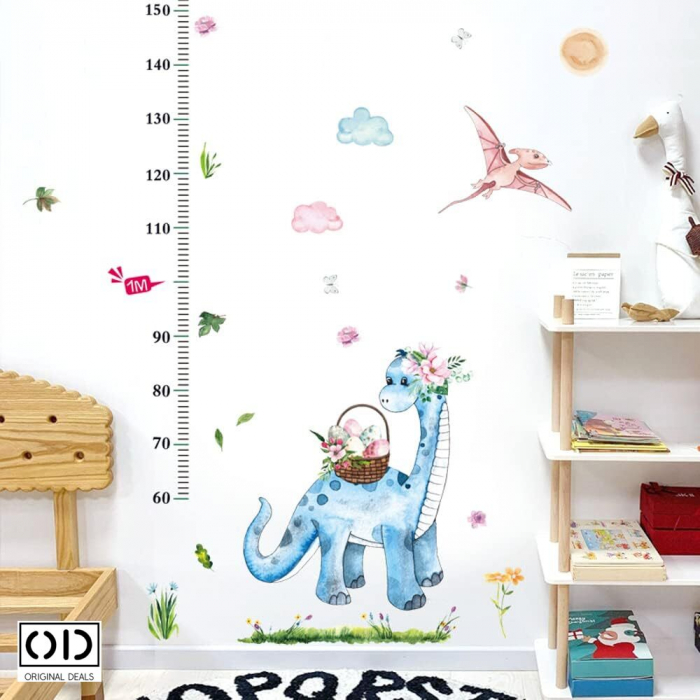 Sticker Decorativ Autoadeziv Metru pentru Masurare Inaltime Copii, pentru Camera Copilului, Scoala, Gradinita, Cabinet Medical, Model Dinozaur [4]