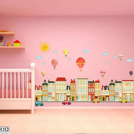 Sticker Autocolant Decorativ Cladiri si Baloane cu Aer Cald, 50 x 70cm [3]