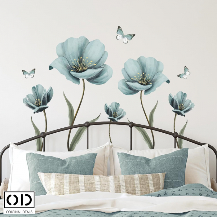 Sticker Decorativ pentru Perete, Mobila, sau Geam, Model Flori de Maci si Fluturi, Autocolant din Vinil PVC [5]