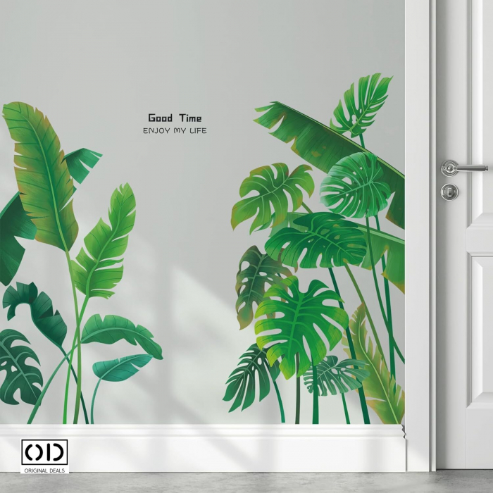 Sticker Autocolant pentru Perete sau Mobila Bucatarie, din PVC Autoadeziv, Model Frunze de Plante Exotice [7]