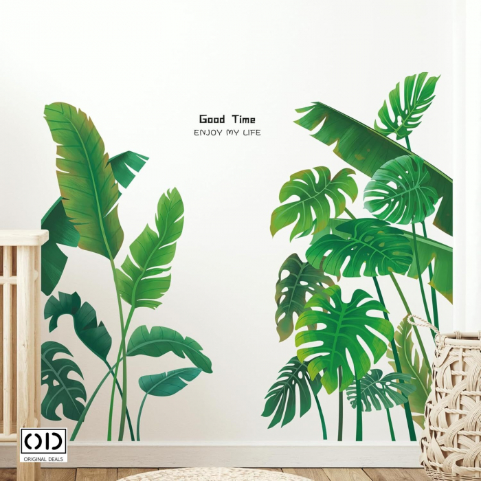 Sticker Autocolant pentru Perete sau Mobila Bucatarie, din PVC Autoadeziv, Model Frunze de Plante Exotice [6]