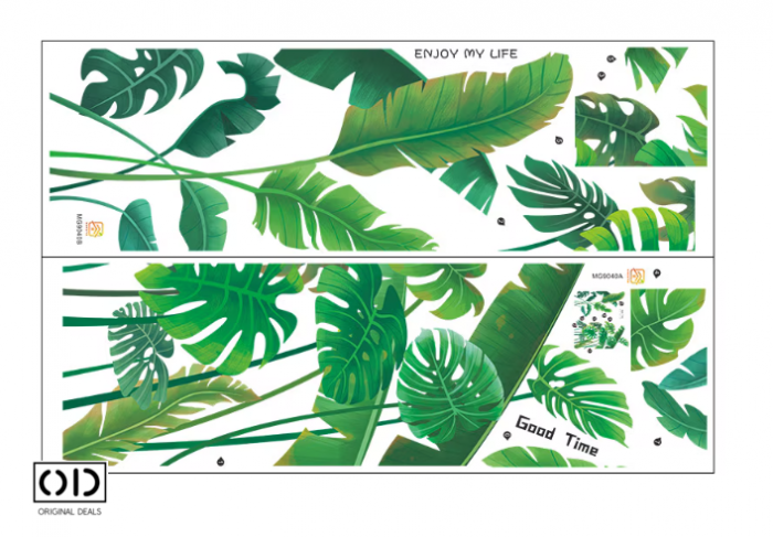 Sticker Autocolant pentru Perete sau Mobila Bucatarie, din PVC Autoadeziv, Model Frunze de Plante Exotice [11]
