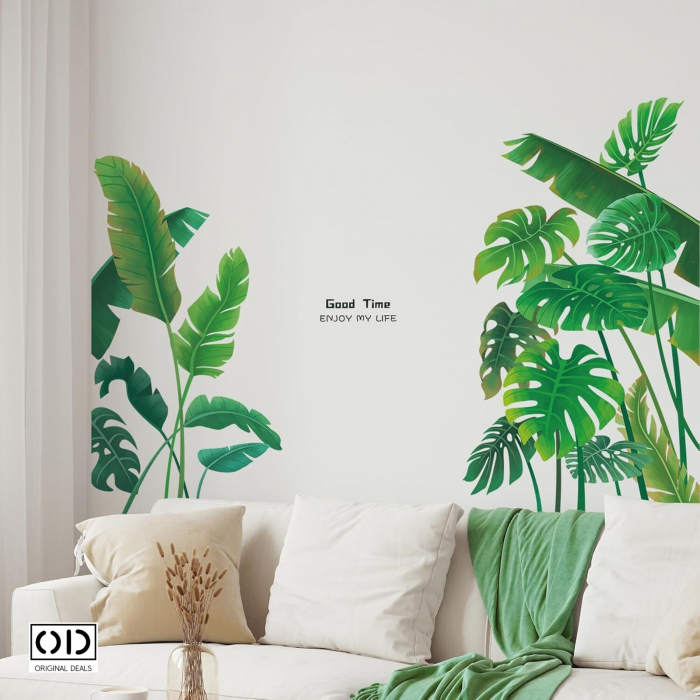 Sticker Autocolant pentru Perete sau Mobila Bucatarie, din PVC Autoadeziv, Model Frunze de Plante Exotice [2]