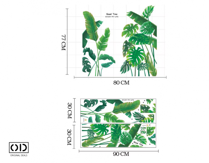 Sticker Autocolant pentru Perete sau Mobila Bucatarie, din PVC Autoadeziv, Model Frunze de Plante Exotice [10]