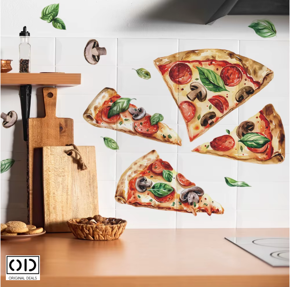 Sticker Autocolant pentru Perete sau Mobila Bucatarie, din PVC Autoadeziv, Model 4 Felii de Pizza Capricciosa [1]