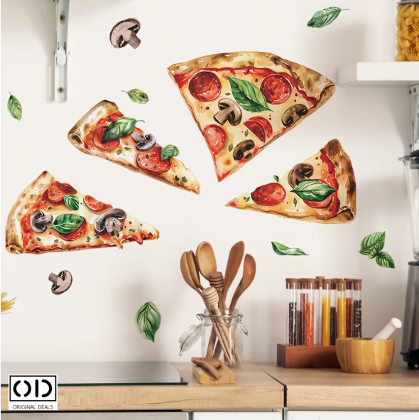 Sticker Autocolant pentru Perete sau Mobila Bucatarie, din PVC Autoadeziv, Model 4 Felii de Pizza Capricciosa [8]