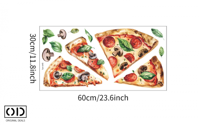 Sticker Autocolant pentru Perete sau Mobila Bucatarie, din PVC Autoadeziv, Model 4 Felii de Pizza Capricciosa [5]
