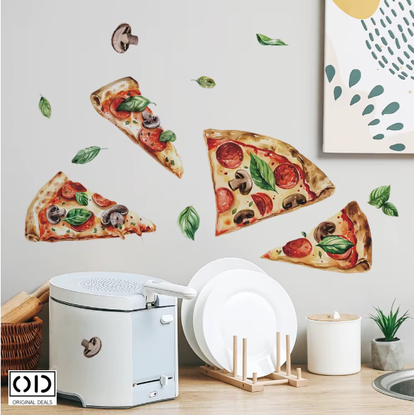 Sticker Autocolant pentru Perete sau Mobila Bucatarie, din PVC Autoadeziv, Model 4 Felii de Pizza Capricciosa [7]