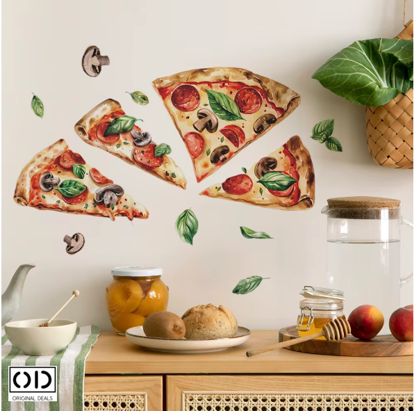 Sticker Autocolant pentru Perete sau Mobila Bucatarie, din PVC Autoadeziv, Model 4 Felii de Pizza Capricciosa [6]