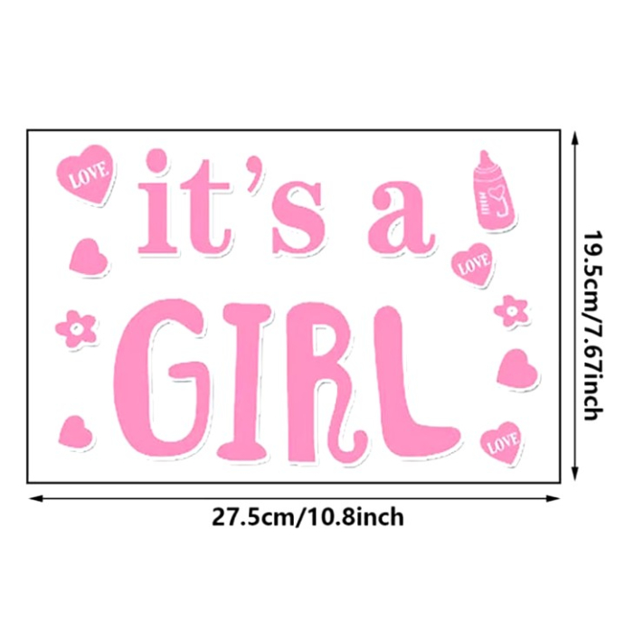 Sticker Autocolant, , Tematica Gender Reveal, Model Scris It's a Girl, 19.5x27.5 cm, Roz [6]