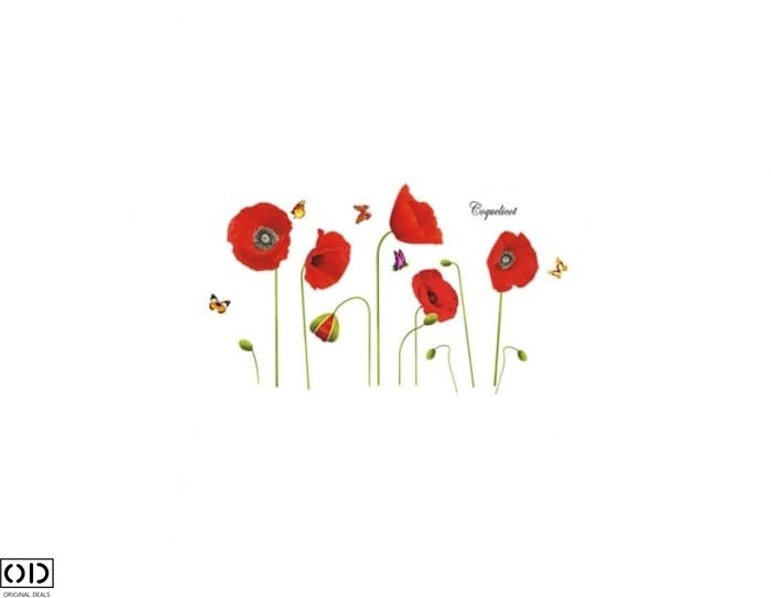 Sticker Decorativ Autoadeziv, 5 Flori de Mac, 70 x 50 cm, Design Deosebit [4]