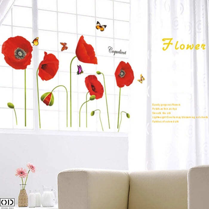 Sticker Decorativ Autoadeziv, 5 Flori de Mac, 70 x 50 cm, Design Deosebit [3]