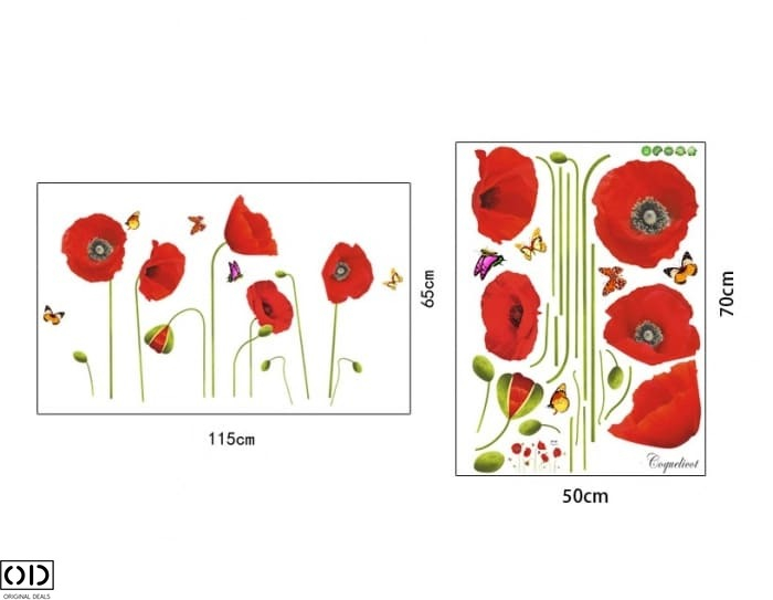 Sticker Decorativ Autoadeziv, 5 Flori de Mac, 70 x 50 cm, Design Deosebit [5]