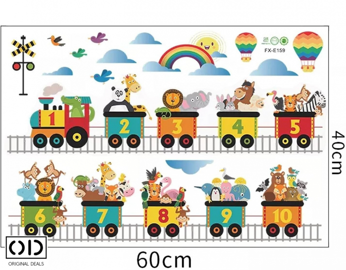 Sticker Educativ pentru Camera Copilului, Autoadeziv, Se lipeste pe Perete, Mobila sau Sticla, Model Trenulet Thomas cu Cifre 1 - 10 [5]