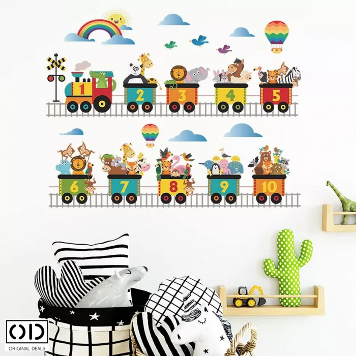 Sticker Educativ pentru Camera Copilului, Autoadeziv, Se lipeste pe Perete, Mobila sau Sticla, Model Trenulet Thomas cu Cifre 1 - 10 [3]