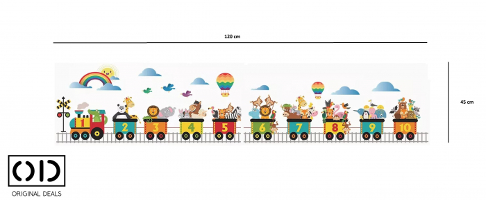 Sticker Educativ pentru Camera Copilului, Autoadeziv, Se lipeste pe Perete, Mobila sau Sticla, Model Trenulet Thomas cu Cifre 1 - 10 [6]