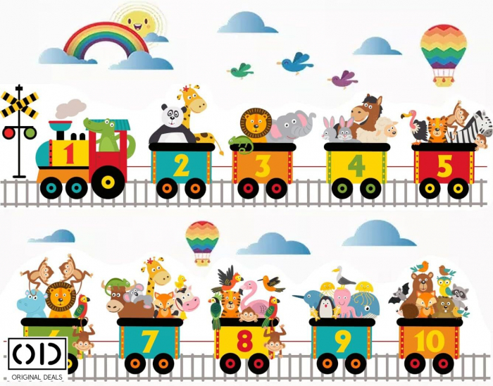 Sticker Educativ pentru Camera Copilului, Autoadeziv, Se lipeste pe Perete, Mobila sau Sticla, Model Trenulet Thomas cu Cifre 1 - 10 [4]