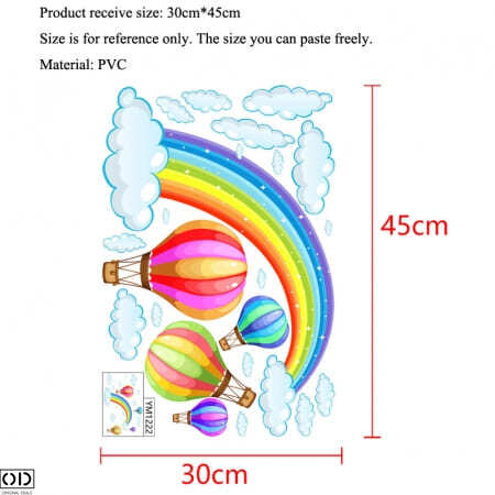 Sticker Decorativ Autocolant Curcubeu cu Nori si Baloane cu Aer Cald [3]