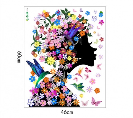 Sticker Decorativ Autocolant, Silueta Africana cu Flori si Pasari Colibri, Design Premium, 60 x 46 cm [5]
