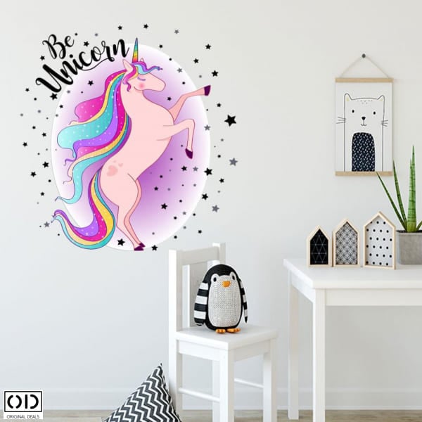 Sticker Decorativ Autocolant  Unicorn Rainbow Curcubeu Stelute - 50 x 30 cm [1]