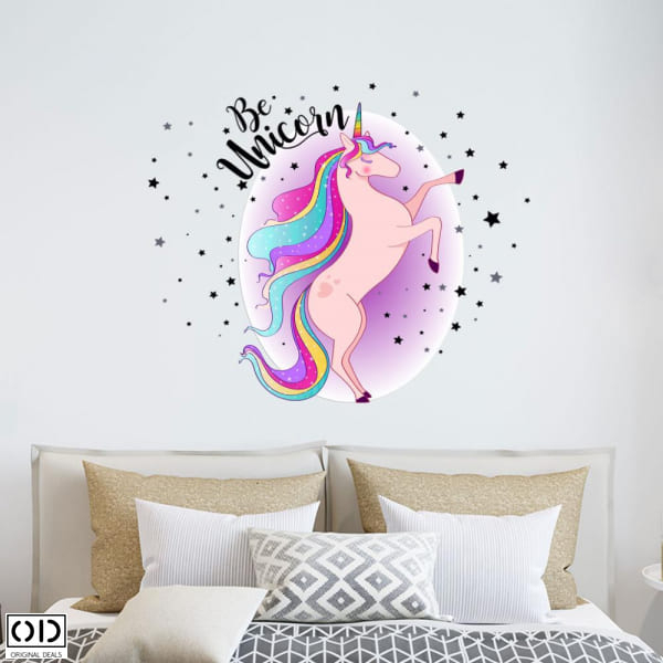 Sticker Decorativ Autocolant  Unicorn Rainbow Curcubeu Stelute - 50 x 30 cm [2]