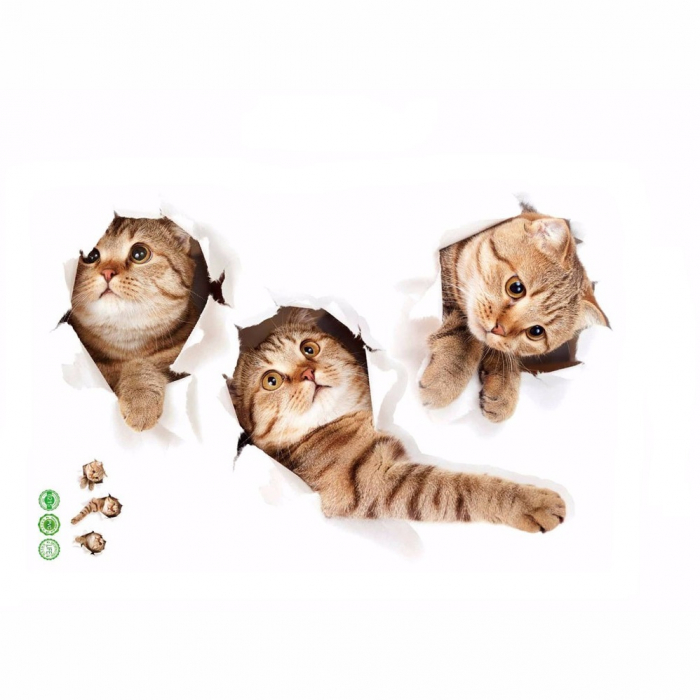 Sticker Autocolant Decorativ pentru Multiple Suprafete cu 3 Pisici Simpatice [9]