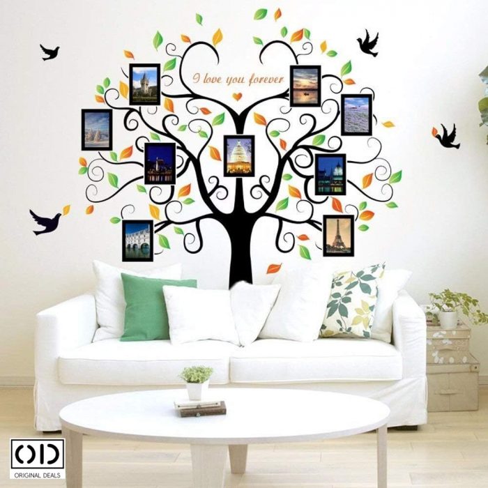 Sticker Autocolant pentru Perete sau Mobila Bucatarie, din PVC Autoadeziv, Model Copac cu 9 Rame Foto pentru Amintiri de Familie [1]